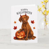 Vizsla Halloween Duivel Hond Kaart (Gele Bloem)