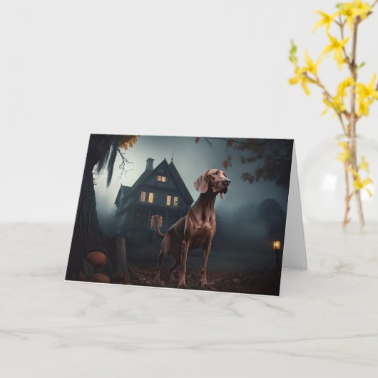 Vizsla Halloween Engverstorend Kaart (Gele Bloem)