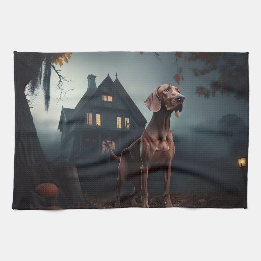 Vizsla Halloween Griezelen Theedoek (Horizontaal)