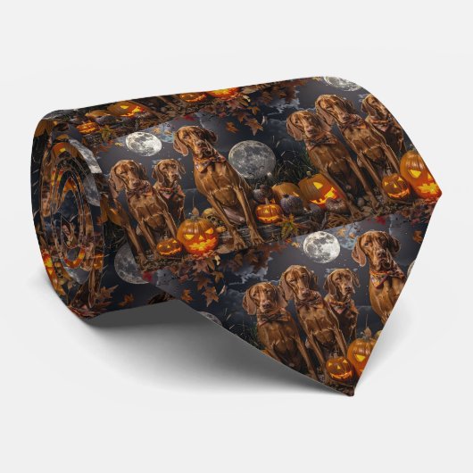 Vizsla Halloween Griezelig Stropdas (Opgerold)