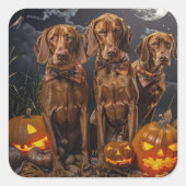 Vizsla Halloween Griezelig Vierkante Sticker (Voorkant)