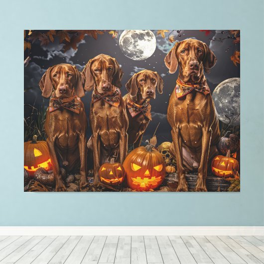 Vizsla Halloween Spooky Canvas Afdruk (Insitu (Houten vloer))