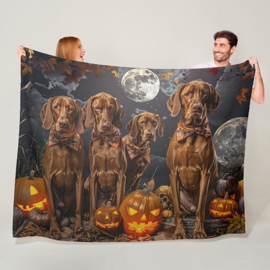 Vizsla Halloween Spooky Fleece Deken (In situ)