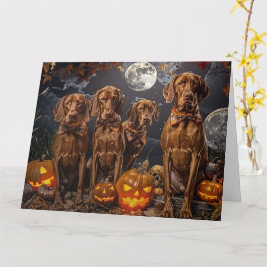 Vizsla Halloween Spooky Kaart (Gele Bloem)