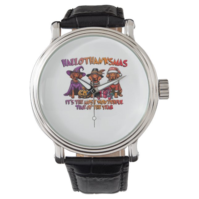 Vizsla Halloween Thanksgiving Christmas Classic T- Horloge (Voorkant)