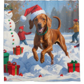 Vizsla hardlopen in de sneeuw met kerst Pet Douchegordijn (Voorkant)