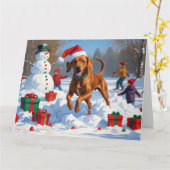 Vizsla hardlopen in de sneeuw met kerst Pet Kaart (Gele Bloem)