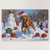 Vizsla hardlopen in de sneeuw met kerst Pet Legpuzzel (Horizontaal)