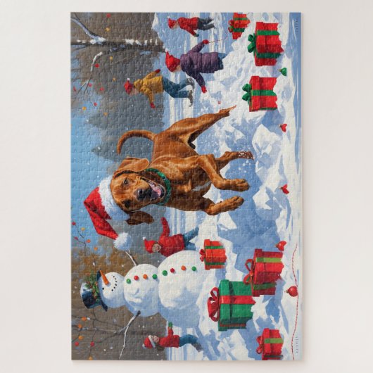 Vizsla hardlopen in de sneeuw met kerst Pet Legpuzzel (Verticaal)