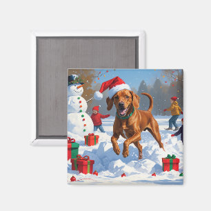Vizsla hardlopen in de sneeuw met kerst Pet Magneet
