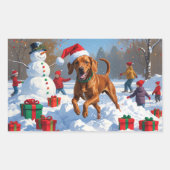 Vizsla hardlopen in de sneeuw met kerst Pet Rechthoekige Sticker (Voorkant)
