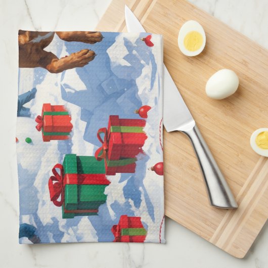 Vizsla hardlopen in de sneeuw met kerst Pet Theedoek (Quarter Fold)