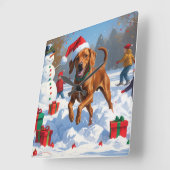 Vizsla hardlopen in de sneeuw met kerst Pet Vierkante Klok (Hoek)