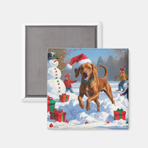 Vizsla hardlopend in de sneeuw met kerstmuts magneet