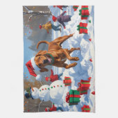 Vizsla hardlopend in de sneeuw met kerstmuts theedoek (Verticaal)