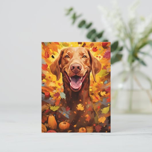 Vizsla Herfst Dankdag  Briefkaart (Staand voorkant)