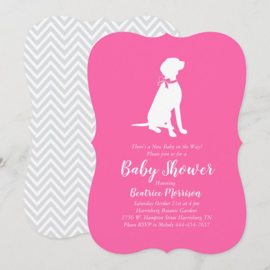 Vizsla hond baby shower meisje roze kaart (Voorkant / Achterkant)