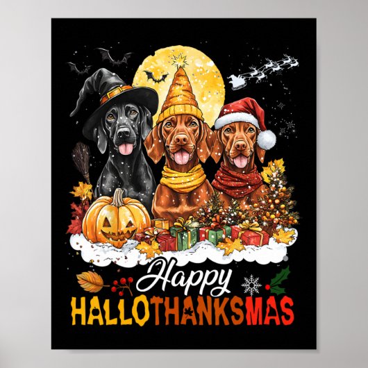 Vizsla Hond Halloween Kerstfeest Happy Hallothanks Poster (Voorkant)