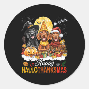 Vizsla Hond Halloween Kerstfeest Happy Hallothanks Ronde Sticker