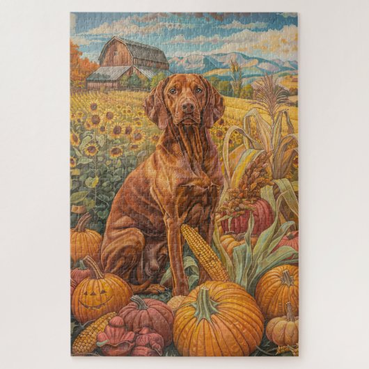 Vizsla-hond Herfst Oogst Thanksgiving Legpuzzel (Verticaal)