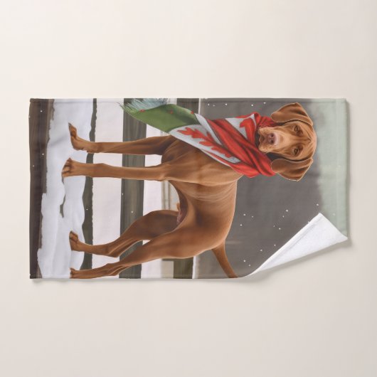 Vizsla Hond in Sneeuw Kerstmis Bad Handdoek (Handdoek)
