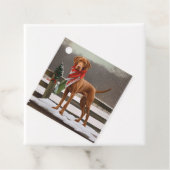 Vizsla Hond in Sneeuw Kerstmis Bedankjes Labels (In situ)