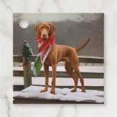 Vizsla Hond in Sneeuw Kerstmis Bedankjes Labels (Voorkant)