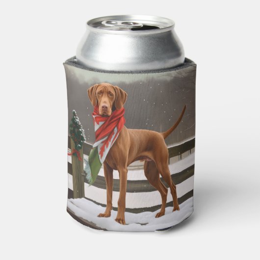 Vizsla Hond in Sneeuw Kerstmis Blikjeskoeler (Blikje Achterkant)