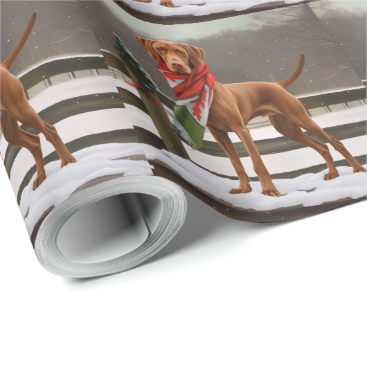 Vizsla Hond in Sneeuw Kerstmis Cadeaupapier (Rol Hoek)