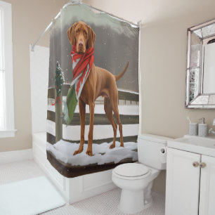 Vizsla-hond in sneeuw Kerstmis Douchegordijn