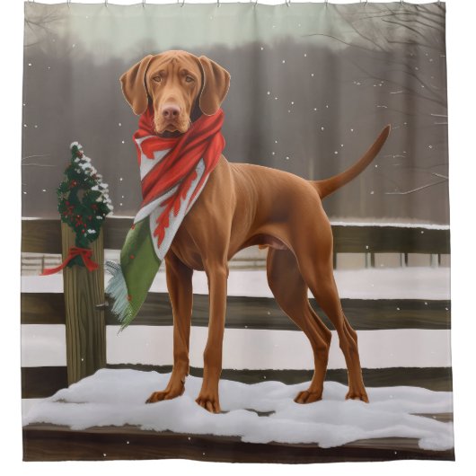 Vizsla Hond in Sneeuw Kerstmis Douchegordijn (Voorkant)