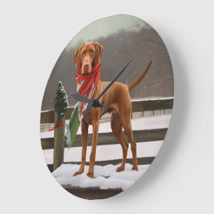 Vizsla Hond in Sneeuw Kerstmis Grote Klok
