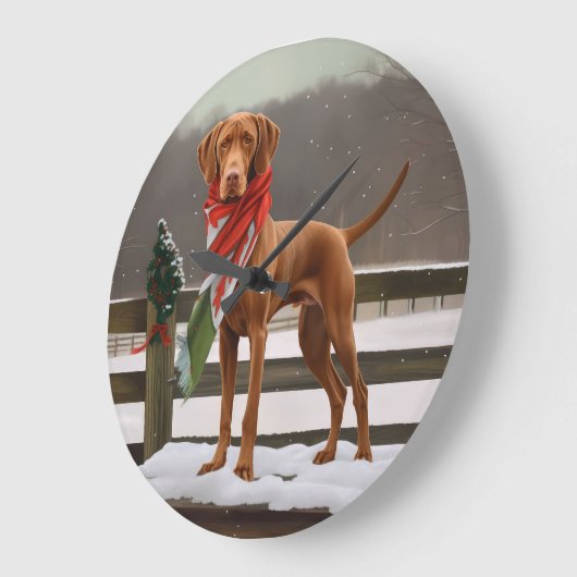 Vizsla Hond in Sneeuw Kerstmis Grote Klok (Hoek)