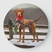Vizsla Hond in Sneeuw Kerstmis Grote Klok (Voorkant)