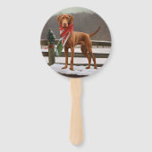 Vizsla Hond in Sneeuw Kerstmis Handwaaier (Achterkant)