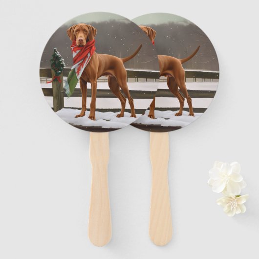 Vizsla Hond in Sneeuw Kerstmis Handwaaier (Voorkant en achterkant)