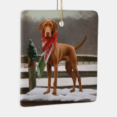 Vizsla Hond in Sneeuw Kerstmis Keramisch Ornament (Rechts)
