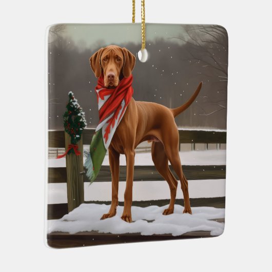 Vizsla Hond in Sneeuw Kerstmis Keramisch Ornament (Rechts)