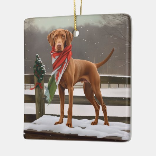 Vizsla Hond in Sneeuw Kerstmis Keramisch Ornament (Links)