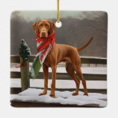 Vizsla Hond in Sneeuw Kerstmis Keramisch Ornament (Achterkant)