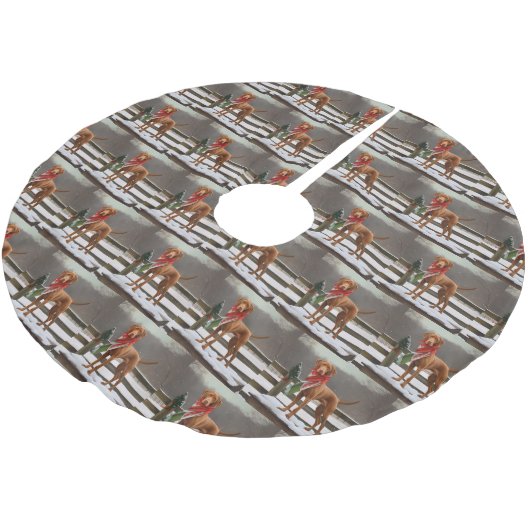 Vizsla Hond in Sneeuw Kerstmis Kerstboom Rok (Gekanteld)