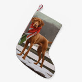 Vizsla Hond in Sneeuw Kerstmis Kleine Kerstsok (Voorkant (Hangend))