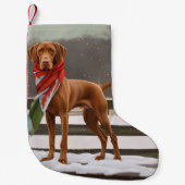 Vizsla Hond in Sneeuw Kerstmis Kleine Kerstsok (Voorkant)