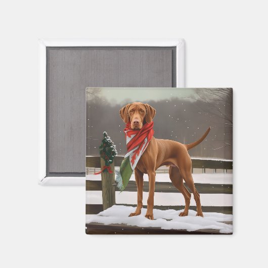 Vizsla Hond in Sneeuw Kerstmis Magneet (Voorkant / Achterkant)