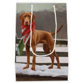 Vizsla Hond in Sneeuw Kerstmis Medium Cadeauzakje (Achterkant)