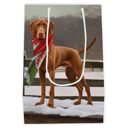 Vizsla Hond in Sneeuw Kerstmis Medium Cadeauzakje (Achterkant)
