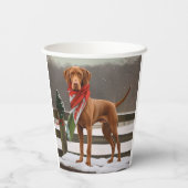 Vizsla Hond in Sneeuw Kerstmis Papieren Bekers (Achterkant)