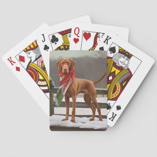 Vizsla Hond in Sneeuw Kerstmis Pokerkaarten (Achterkant)