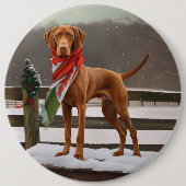 Vizsla Hond in Sneeuw Kerstmis Ronde Button 6,0 Cm (Voorkant)