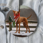 Vizsla Hond in Sneeuw Kerstmis Ronde Button 6,0 Cm (In situ)